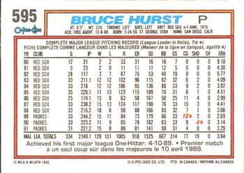1992 O-Pee-Chee #595 Bruce Hurst Back