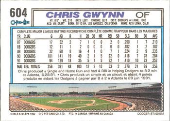 1992 O-Pee-Chee #604 Chris Gwynn Back
