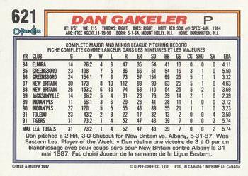 1992 O-Pee-Chee #621 Dan Gakeler Back