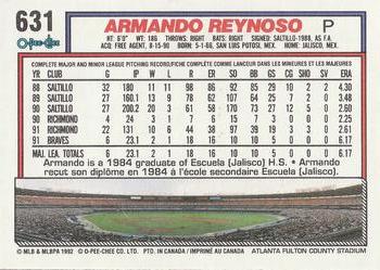 1992 O-Pee-Chee #631 Armando Reynoso Back