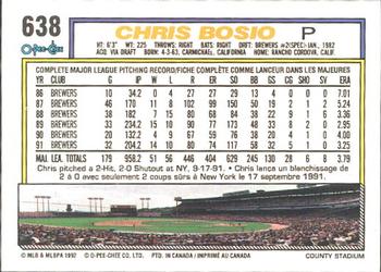 1992 O-Pee-Chee #638 Chris Bosio Back