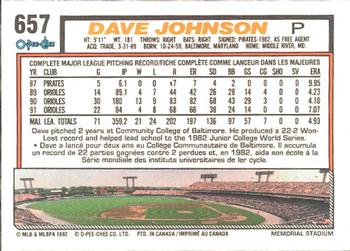 1992 O-Pee-Chee #657 Dave Johnson Back