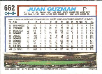 1992 O-Pee-Chee #662 Juan Guzman Back