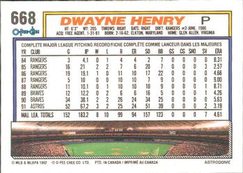 1992 O-Pee-Chee #668 Dwayne Henry Back