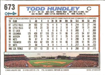 1992 O-Pee-Chee #673 Todd Hundley Back