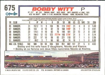 1992 O-Pee-Chee #675 Bobby Witt Back