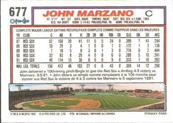1992 O-Pee-Chee #677 John Marzano Back