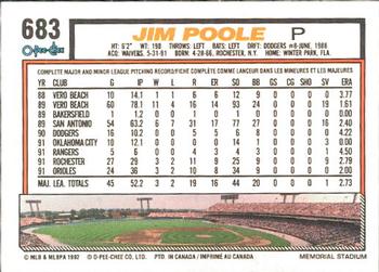 1992 O-Pee-Chee #683 Jim Poole Back