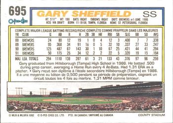 1992 O-Pee-Chee #695 Gary Sheffield Back