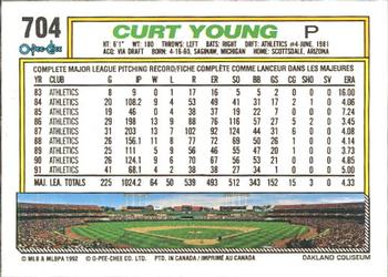 1992 O-Pee-Chee #704 Curt Young Back