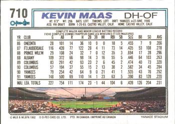 1992 O-Pee-Chee #710 Kevin Maas Back