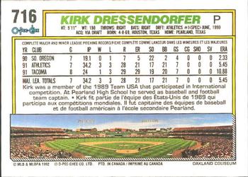 1992 O-Pee-Chee #716 Kirk Dressendorfer Back