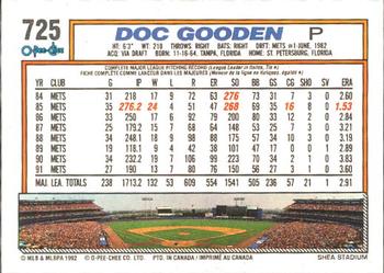 1992 O-Pee-Chee #725 Doc Gooden Back