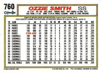1992 O-Pee-Chee #760 Ozzie Smith Back