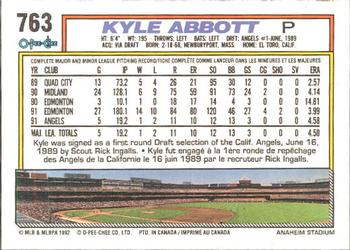 1992 O-Pee-Chee #763 Kyle Abbott Back