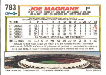 1992 O-Pee-Chee #783 Joe Magrane Back