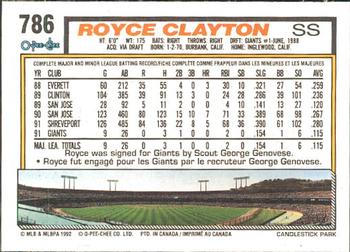 1992 O-Pee-Chee #786 Royce Clayton Back