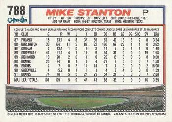 1992 O-Pee-Chee #788 Mike Stanton Back