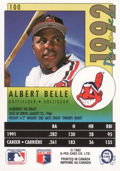 1992 O-Pee-Chee Premier #100 Albert Belle Back