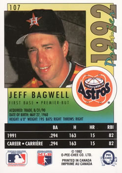 1992 O-Pee-Chee Premier #107 Jeff Bagwell Back