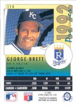 1992 O-Pee-Chee Premier #114 George Brett Back