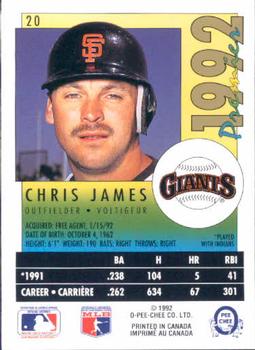 1992 O-Pee-Chee Premier #20 Chris James Back