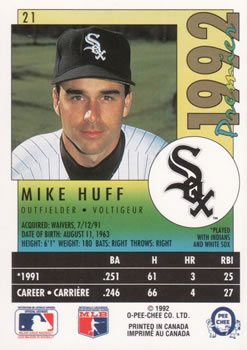 1992 O-Pee-Chee Premier #21 Mike Huff Back