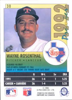 1992 O-Pee-Chee Premier #30 Wayne Rosenthal Back