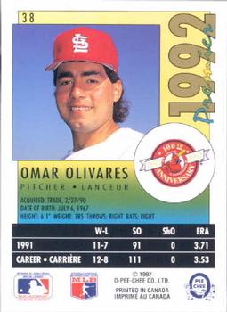 1992 O-Pee-Chee Premier #38 Omar Olivares Back
