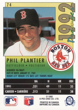 1992 O-Pee-Chee Premier #74 Phil Plantier Back