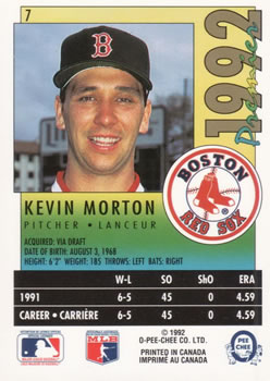 1992 O-Pee-Chee Premier #7 Kevin Morton Back
