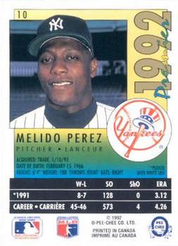 1992 O-Pee-Chee Premier #10 Melido Perez Back