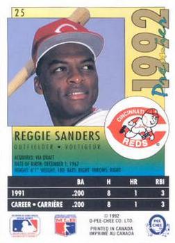 1992 O-Pee-Chee Premier #25 Reggie Sanders Back