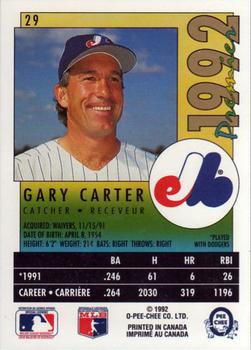 1992 O-Pee-Chee Premier #29 Gary Carter Back