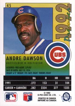 1992 O-Pee-Chee Premier #45 Andre Dawson Back