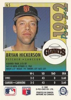 1992 O-Pee-Chee Premier #65 Bryan Hickerson Back