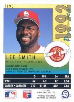 1992 O-Pee-Chee Premier #190 Lee Smith Back