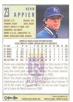1993 O-Pee-Chee #23 Kevin Appier Back