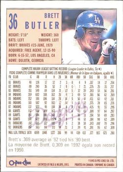 1993 O-Pee-Chee #36 Brett Butler Back