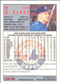1993 O-Pee-Chee #37 Sean Berry Back