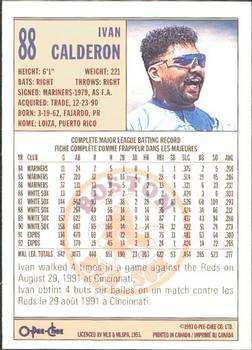1993 O-Pee-Chee #88 Ivan Calderon Back