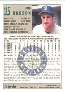 1993 O-Pee-Chee #115 Erik Hanson Back