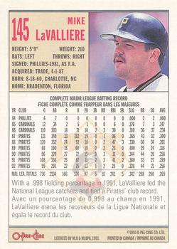 1993 O-Pee-Chee #145 Mike LaValliere Back