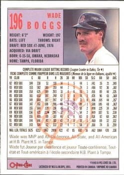 1993 O-Pee-Chee #196 Wade Boggs Back
