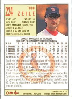 1993 O-Pee-Chee #224 Todd Zeile Back