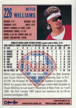 1993 O-Pee-Chee #226 Mitch Williams Back