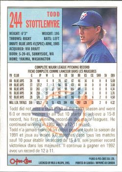 1993 O-Pee-Chee #244 Todd Stottlemyre Back