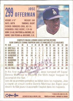 1993 O-Pee-Chee #299 Jose Offerman Back