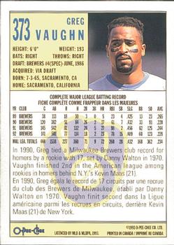 1993 O-Pee-Chee #373 Greg Vaughn Back