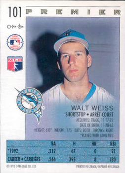 1993 O-Pee-Chee Premier #101 Walt Weiss Back